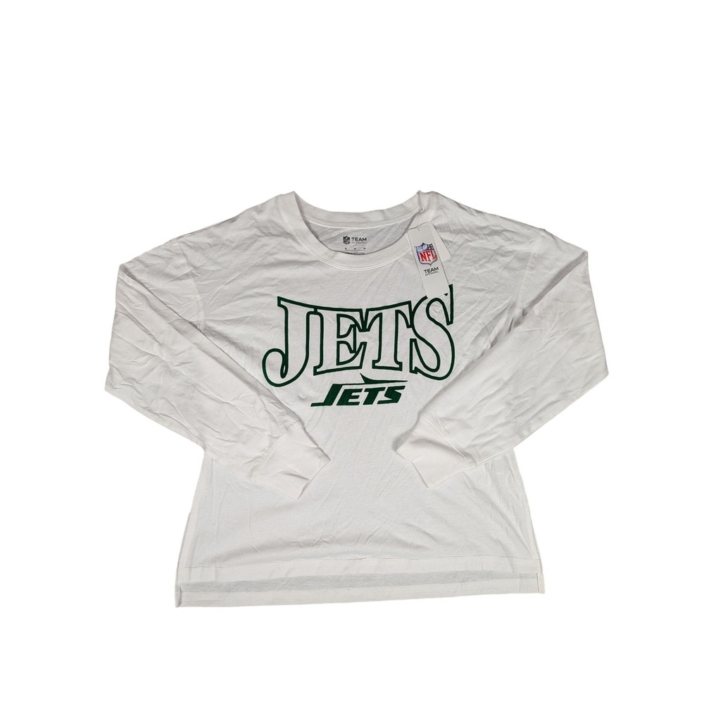 NFL New York Jets Women's Long Sleeve T Shirt Team Apparel White Green Logo M